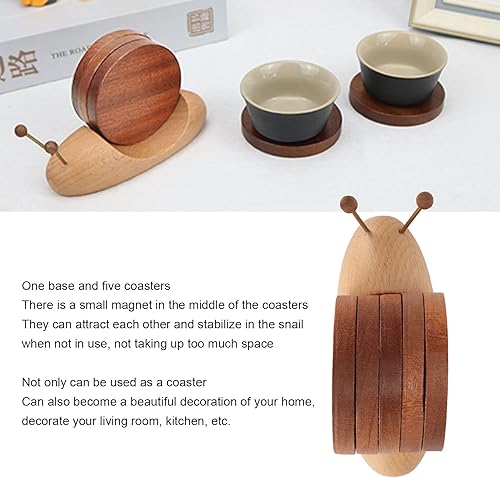 Miniatura 4 de Juego de posavasos de caracol con imán, exquisitos posavasos de madera para bebidas para el hogar o el restaurante, Rústico