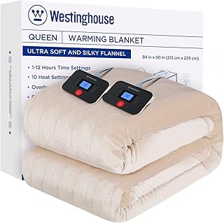 Westinghouse Electric Blanket Queen Size, Super Cozy Soft Flannel 84" x 90" Heated Blanket with 10 Fast Heating Levels & 1-12 Auto-Off, Machine Washable, ETL&FCC Certification, Beige