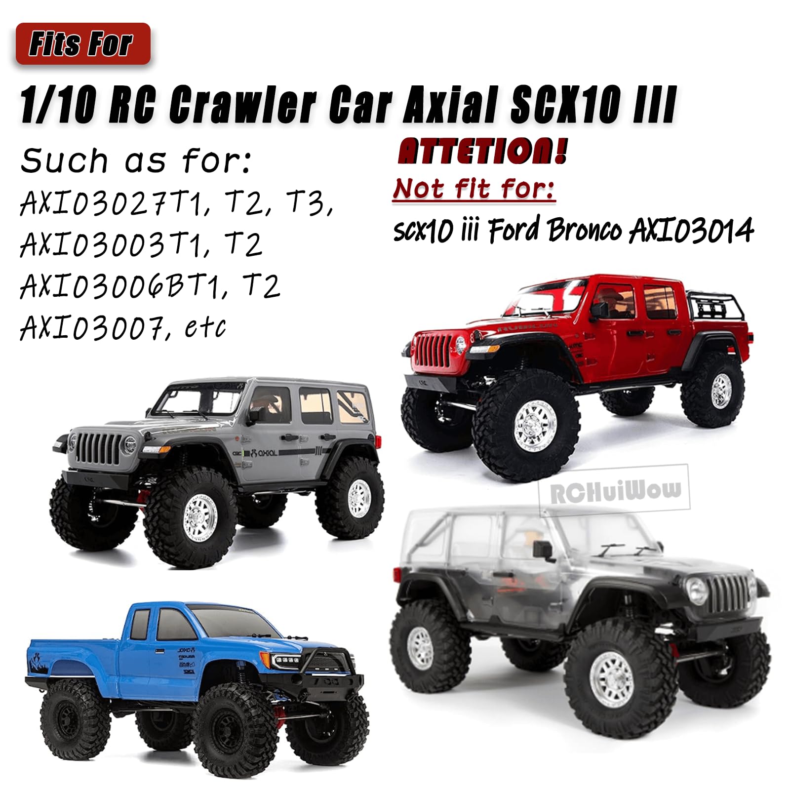 RCHuiWow RC Upgrades Part for Axia1 SCX10 III,Alloy Aluminum Front & Rear Portal Axle Housing,Brass Inner Portal Covers Steering Knuckles & Outer Portal Cover & Diff Cover,Silver