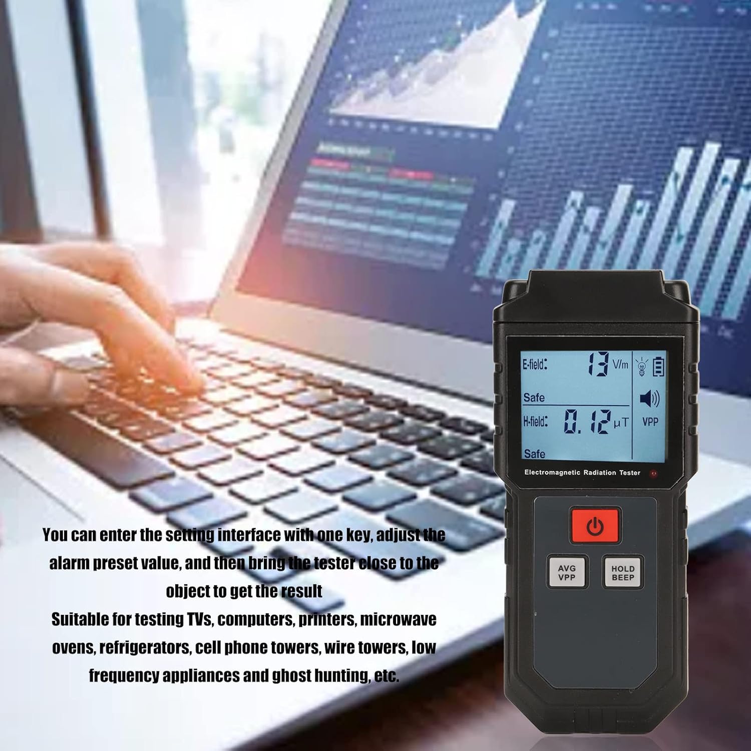 EMF Meter, EMF Detector, Electromagnetic Radiation Tester, Handheld Radiation Testerfor Electromagnetic Field Handheld Radiation Tester with Digital LCD Screen