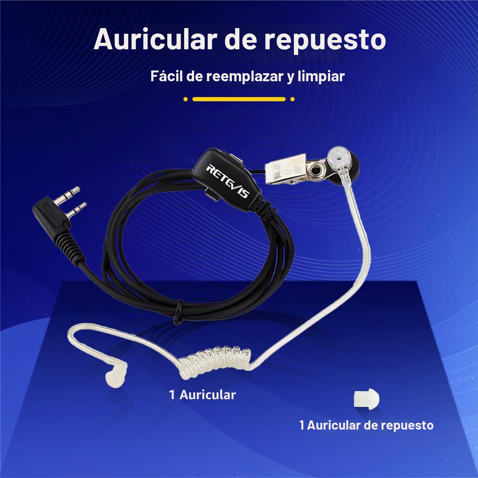 Retevis Pinganillo Walkie Talkie, Walkie Talkie Auriculars Auricular Transparente Antirruido con PTT, Compatible con eSynic Baofeng Kenwood RT24 RT27 RT619 RT668 RT5R(10 Piezas)