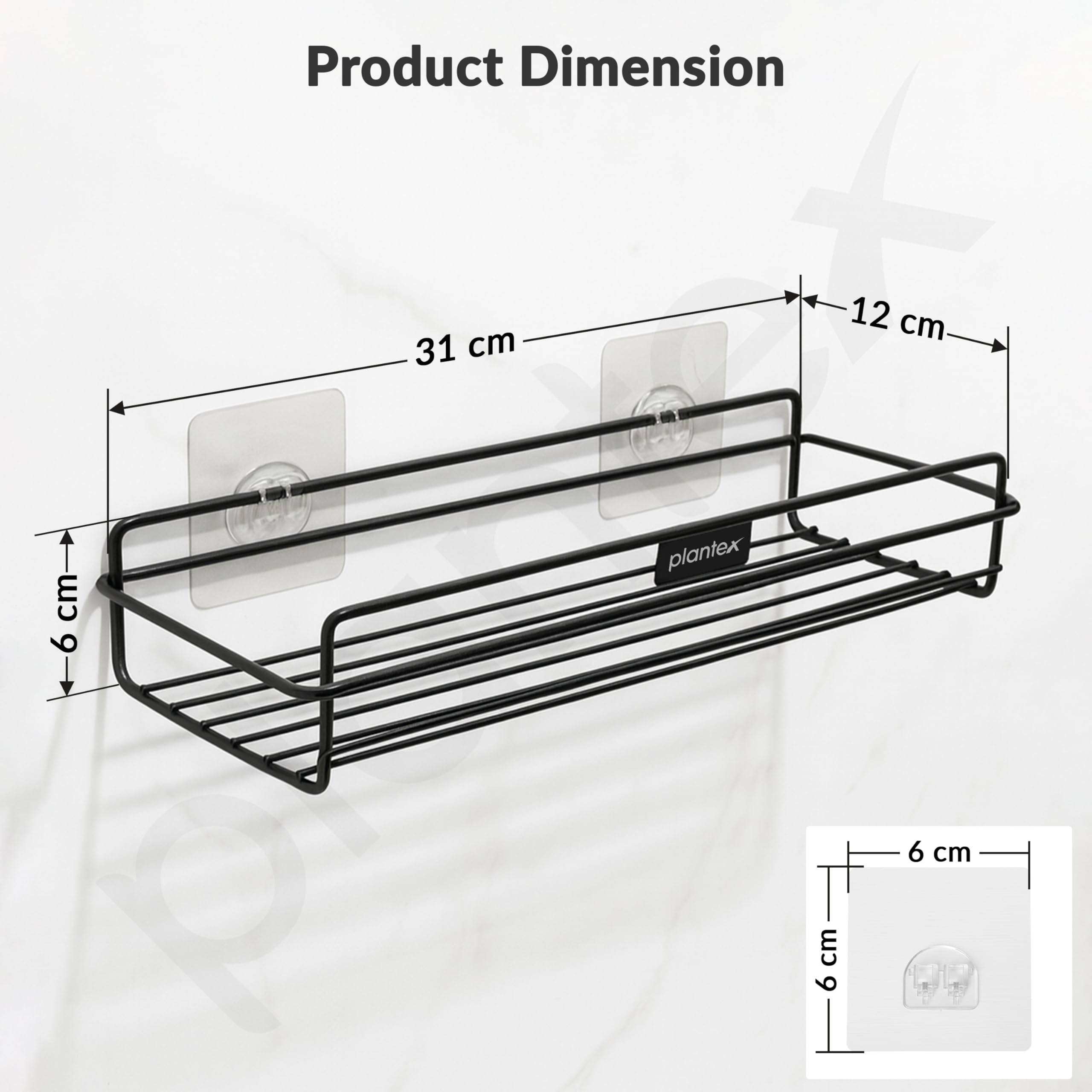 Plantex Self Adhesive Bathroom Shelf Rack/Bathroom Organiser Without Drill/GI-Steel Shelf for Kitchen with Magic Stickers/Bathrooms Accessories- (12x5 inches,Black) — Amazon image 2