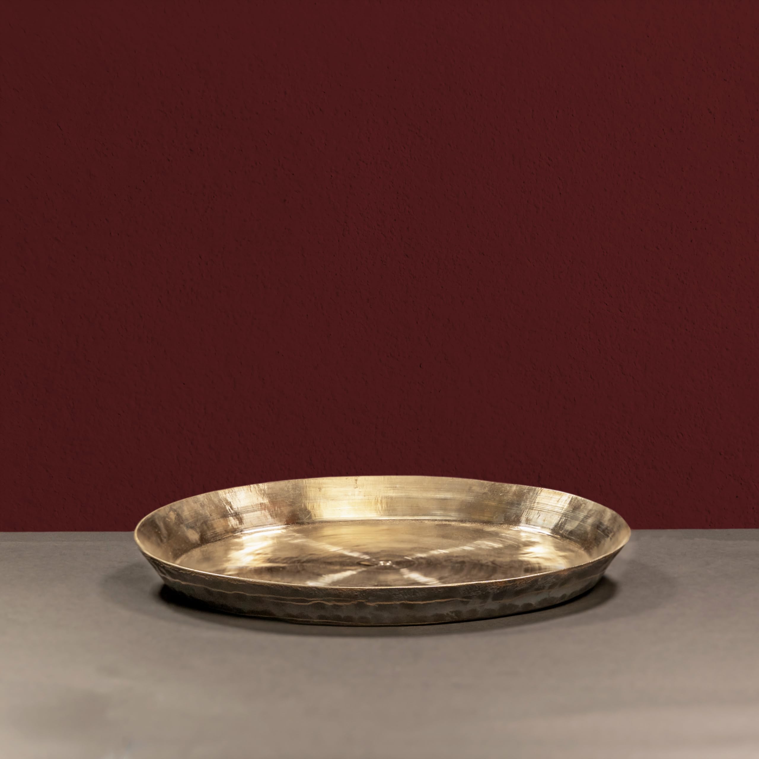 Zishta Handcrafted Traditional Kansa Bronze Dinner Plate - (Large) Weight | 1.1-1.2 Kg | Diameter 30.5 cm | Pure Brass Dinner Plate/Thali Set for Pooja and Serving Purpose | Bronze