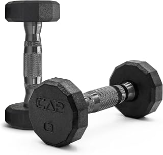CAP Rubber Coated Dumbbell Weights, Anti-Roll Hex Dumbbells with Comfort Grip Handles