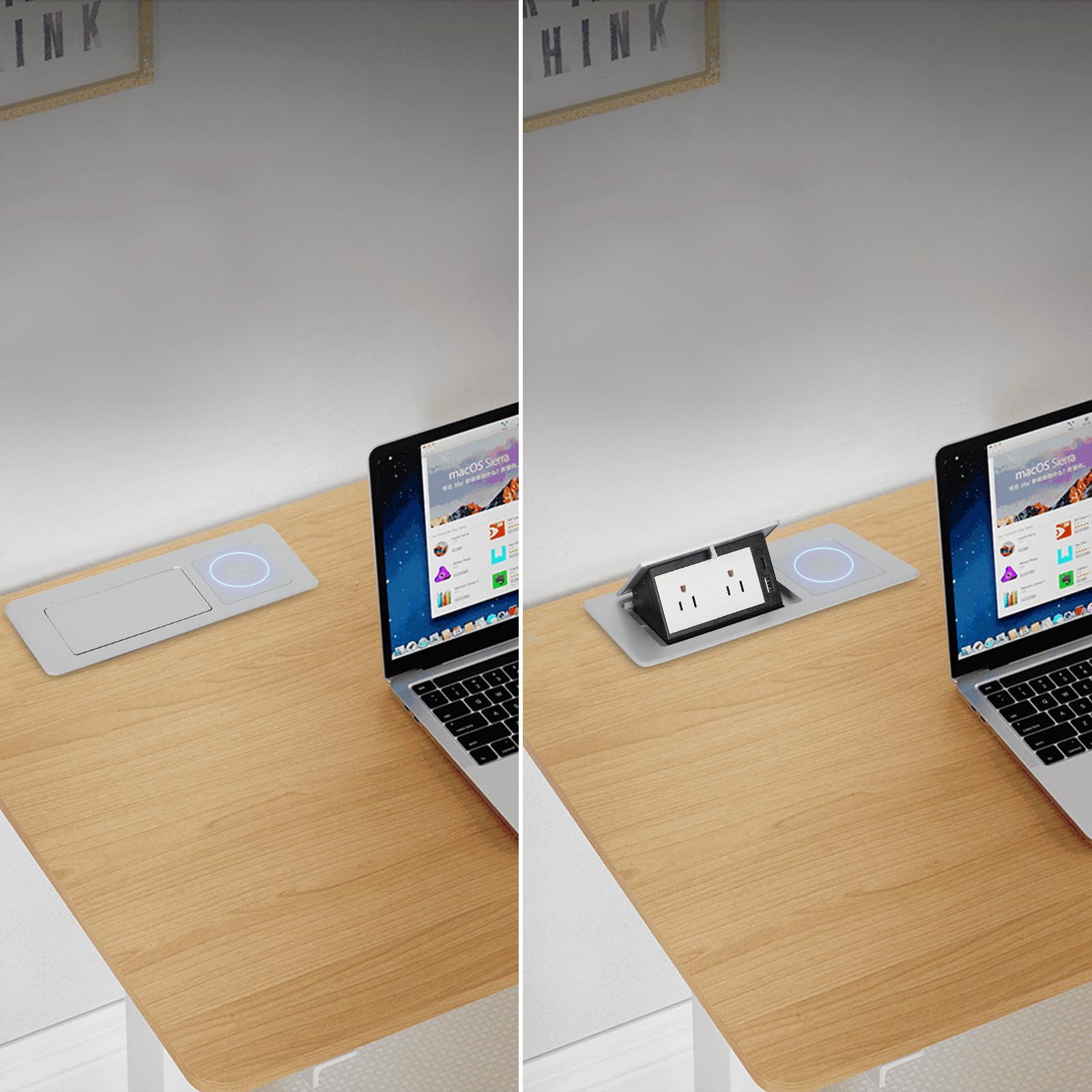 Regleta de alimentación plegable para encimera automática con cargador inalámbrico de 15 W + USB A + USB C + 2 cables de CA de 5.9 pies para conferencias, computadora, oficina, cocina (plateado)