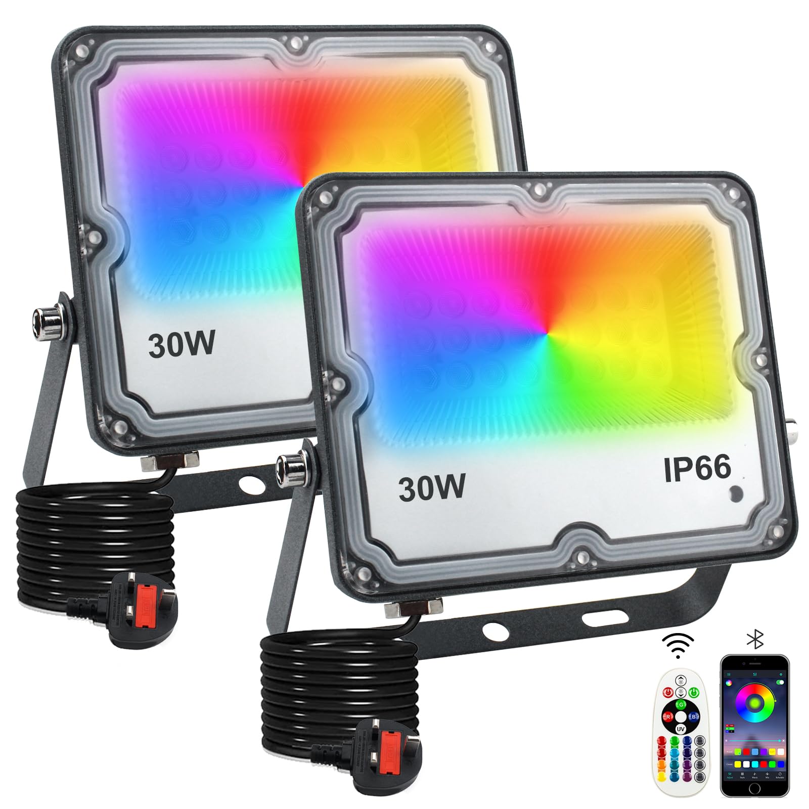 LED Flood Lights, 30W RGB Color Changing Landscape Light, IP66 Waterproof for Stage Gaming Room Events Decoration Outdoor Indoor(2 Pack)