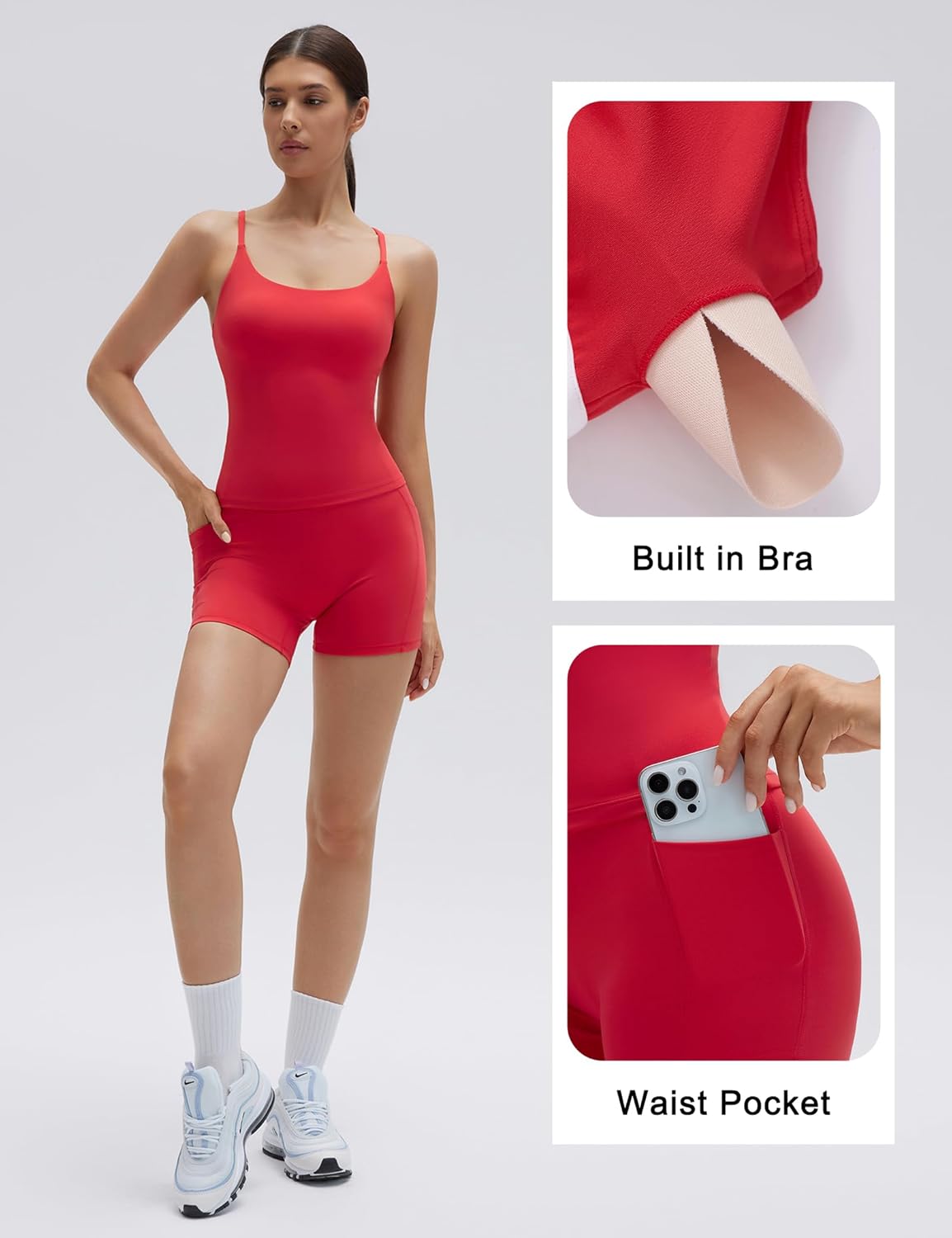 SUUKSESS Women 2 Piece Workout Sets Padded Yoga Tank Top High Waisted Biker Shorts with Pockets - Image 2