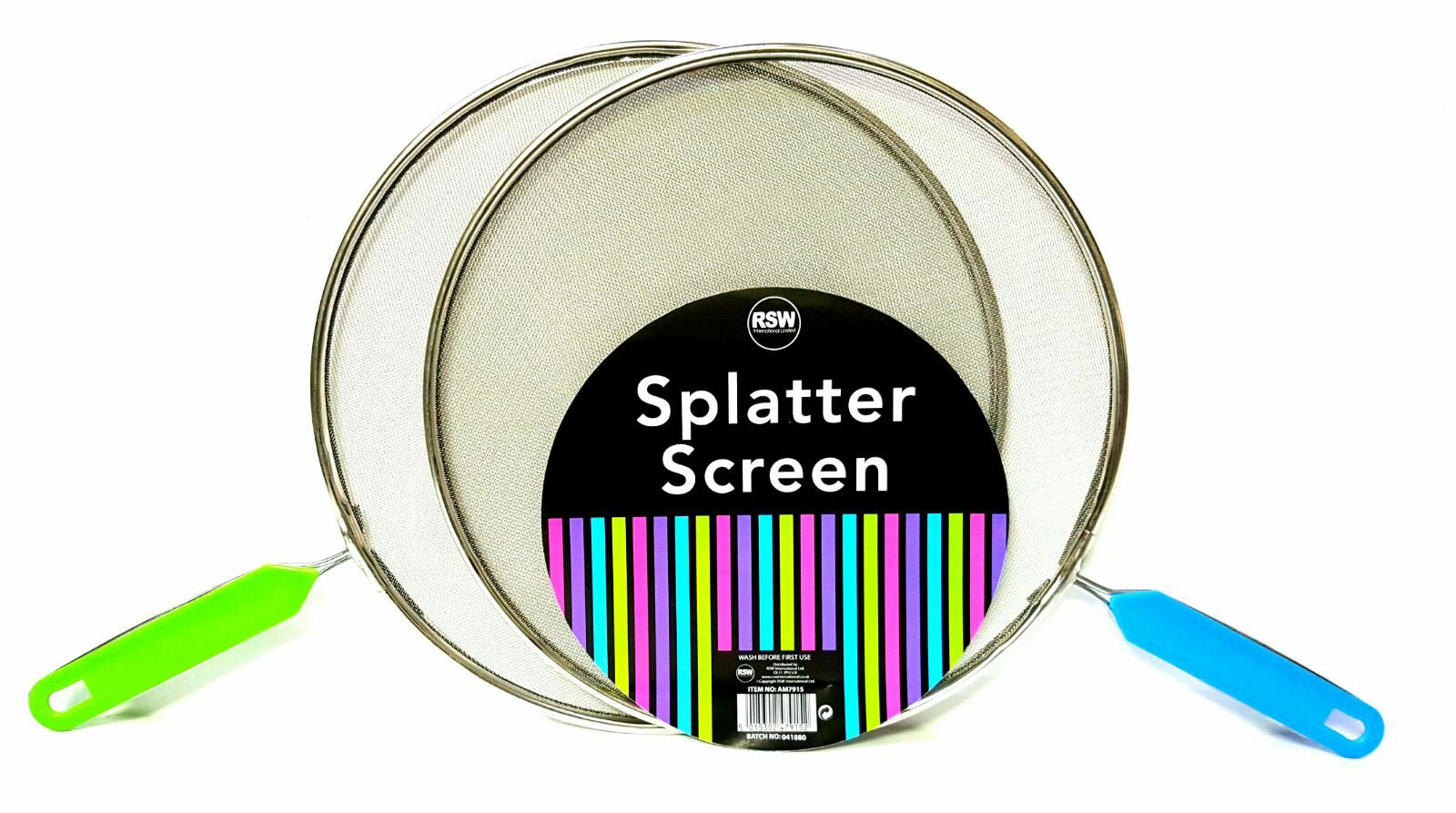 DPNY 2 x 28cm Splatter Guard Set Frying Pan Anti Splash Screen Cover Mesh Metal Wired with random Coloured Handle