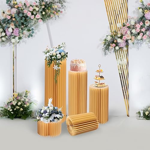 Kaichenyt Exhibición de columnas de papel plegables, soportes de pedestales, soportes de pedestal cilíndrico, mesa de postre de pilar romano,