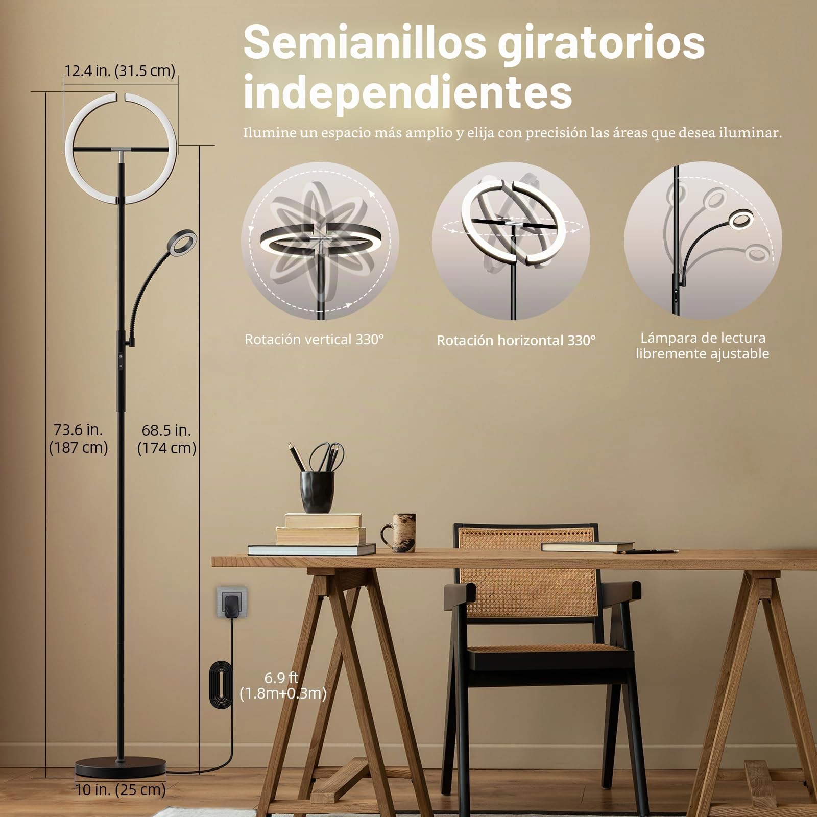 FIMEI Lámpara de Pie 29w, con Control Remoto y Táctil, 3000K-6000K Temperatura de Color & Atenuación Continuas, Moderna Lámpara de Lectura para Sala de Estar, Dormitorio, Oficina