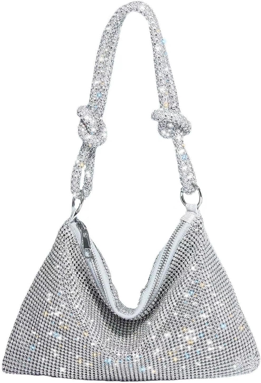 Rhinestone Evening Purses for Women Hobo Bags Chic Sparkly Crystal Cluth Purse Bling Shiny Handbag for Party Club