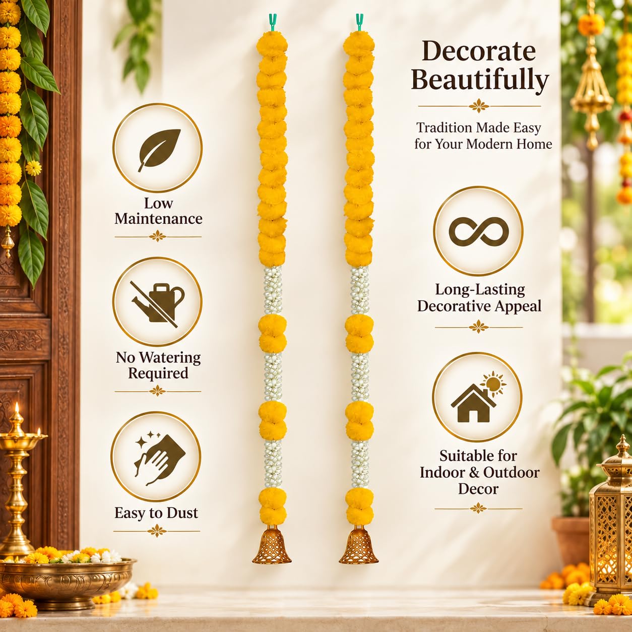 Handmade Marigold & Jasmine Garland - 2 Pack -2