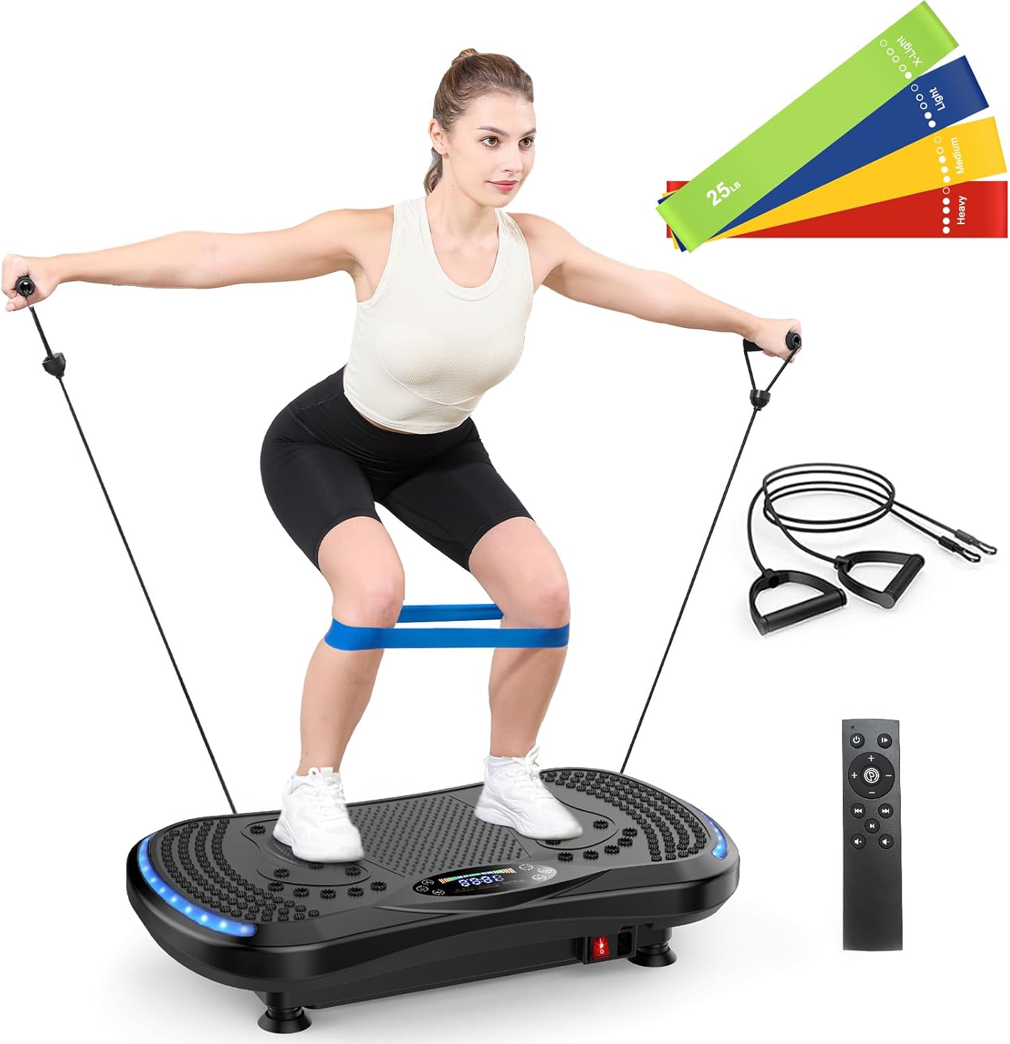 Vibration Plate Exercise Machine for Lymphatic Drainage, Vibration Machine for Full-Body Weight Loss Shaping, Vibrate Fitness Platform 400 Lbs & 200 Adjustable Speeds for Women Men Home Gym Black