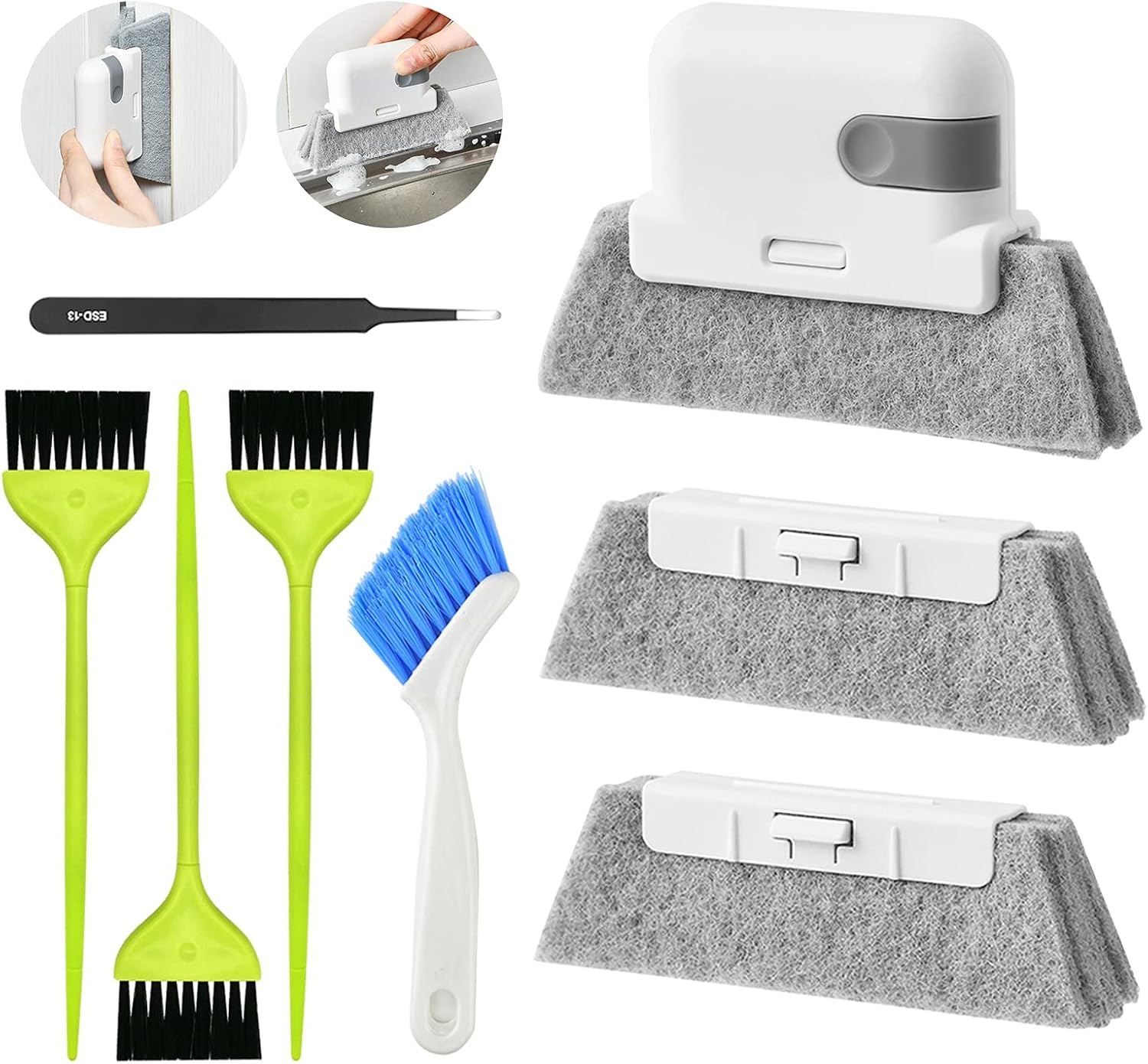 8 Pcs Gap Groove Cleaning Brush, 2-in-1 Window Cleaning Tool, Cleaning Brush for Window/Door/Track/Corner/Crevice/Sinks/Keyboard/Water Botter/Car Vents/Air Conditioner, Household Cleaning Tool Set : Health & Household