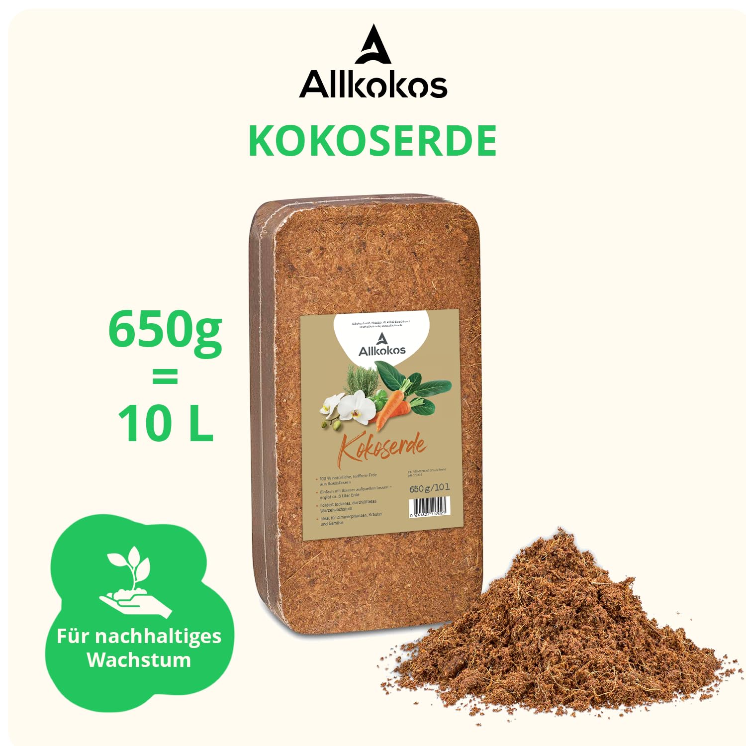 30x650g hochwertige Kokoserde für Pflanzen & Blumen | Block quillt zu 9L Pflanzenerde, torffreies Kokossubstrat, 100% natürliche Kokosfaser Erde mit pH 5,5–6,8