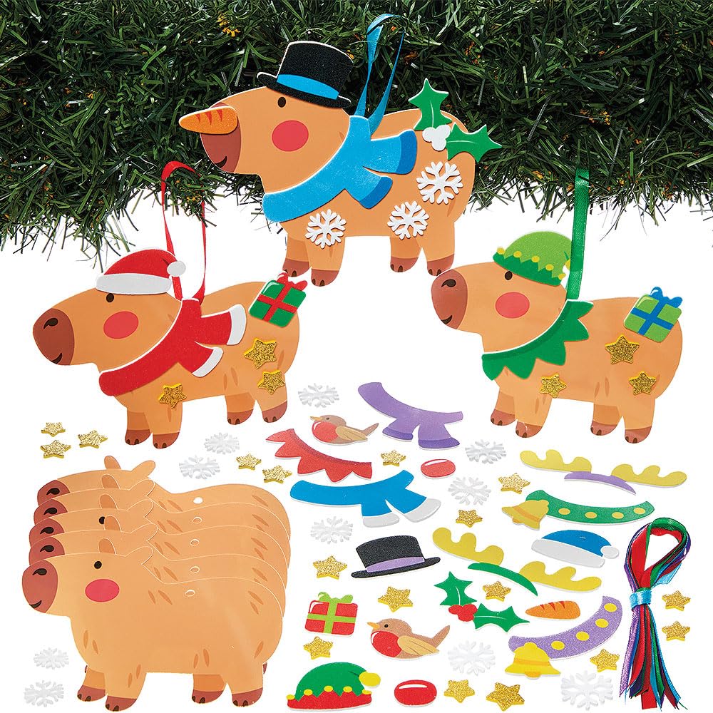 Baker Ross FN690 Christmas Capybara Mix & Match Decoration Kits – Pack of 8, Craft Sets for Kids to Design Christmas Capybaras