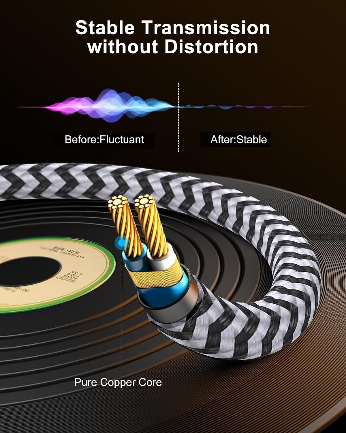 6.35mm to 3.5mm Audio Cable, Braided 1/4" TRS Male to 1/8" Male Adapter Cord, 6.6FT Bidirectional Stereo Aux for iPhone Electric Guitar Headphone Speaker Piano Amplifier Home Theater Mixing Console