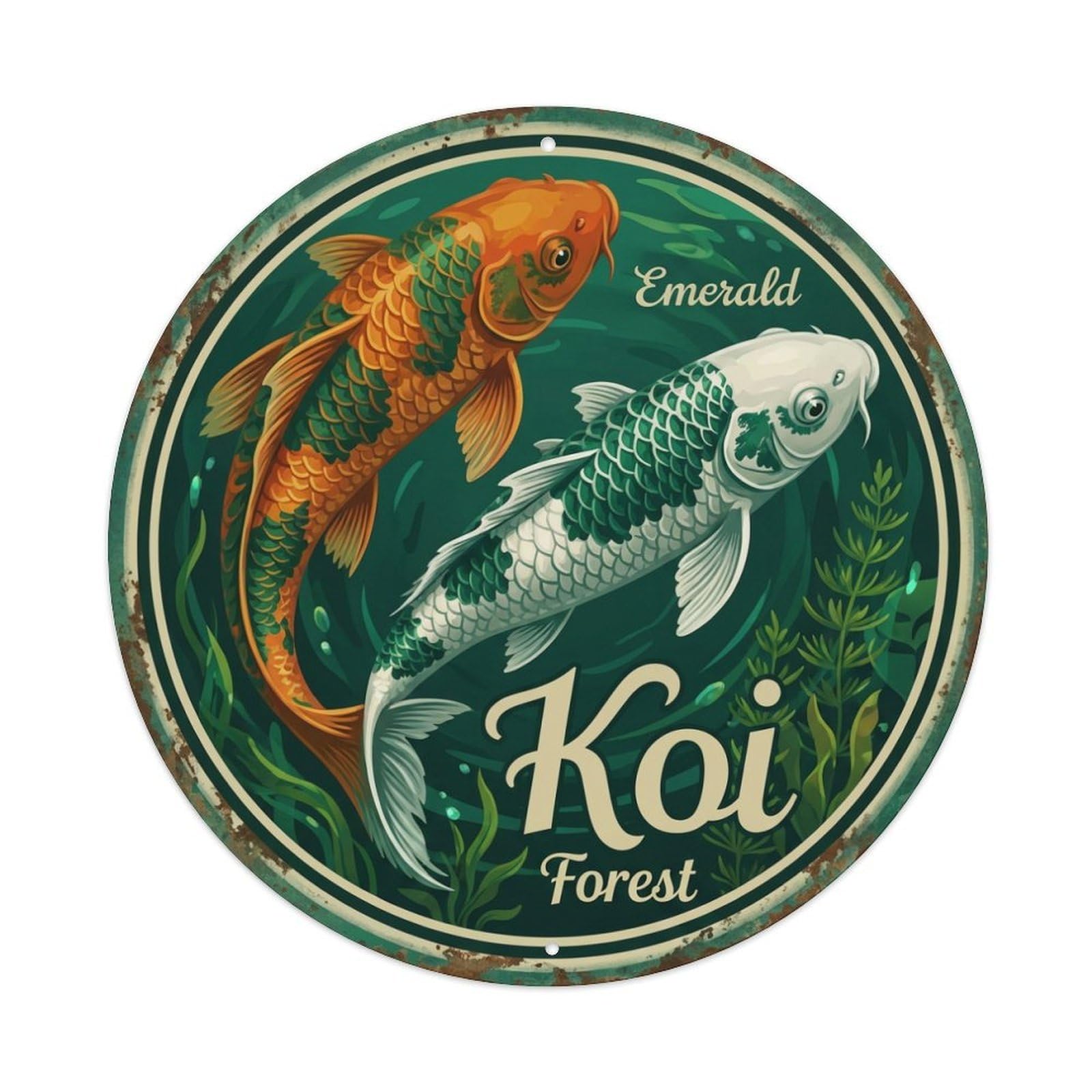 Koi Fish Emerald Forest Waters Green Deep Rich Lush Metal Tin Sign
