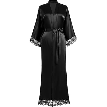 long black satin kimono robe