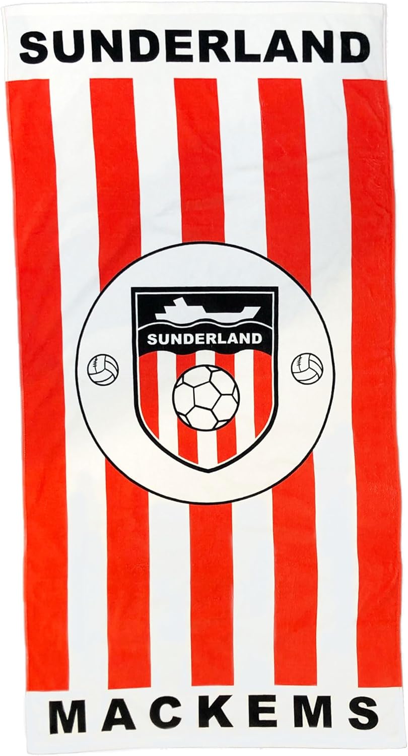  Beyond Happy Sunderland Giant Beach & Bath Towel, 100% Cotton & 150cm X 75cm, Black Cats Holiday Beach Towel, Big Bath Towel for Mackems Sports Fans 