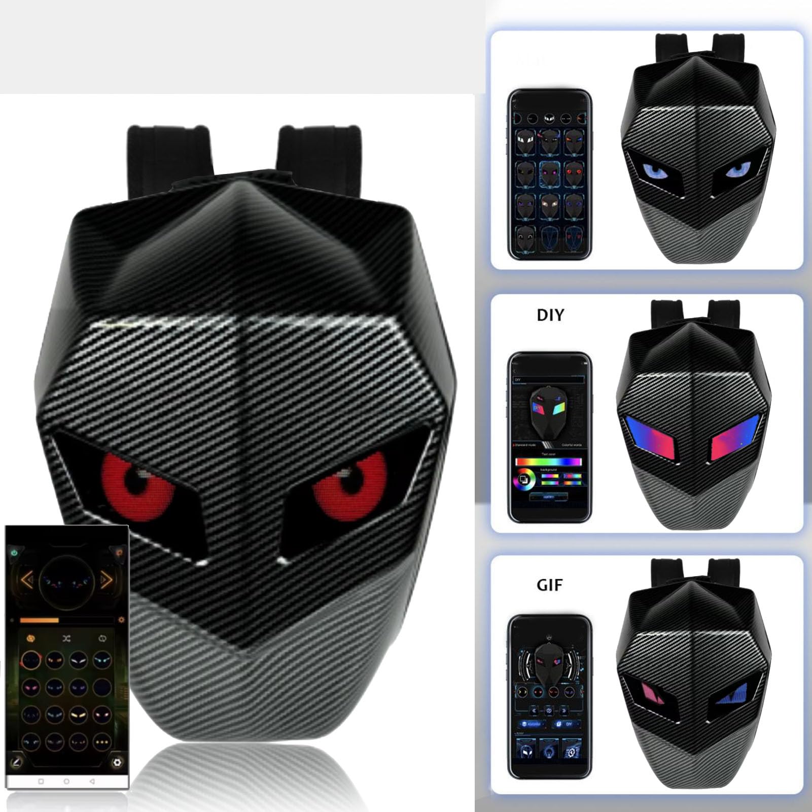 Plecak Z oczami LED, plecak motocyklowy LED, plecak LED, plecak motocyklowy z programowalnym ekranem LED, tekstura włókna węglowego, wodoodporna, twarda skorupa, torba na laptopa na kask