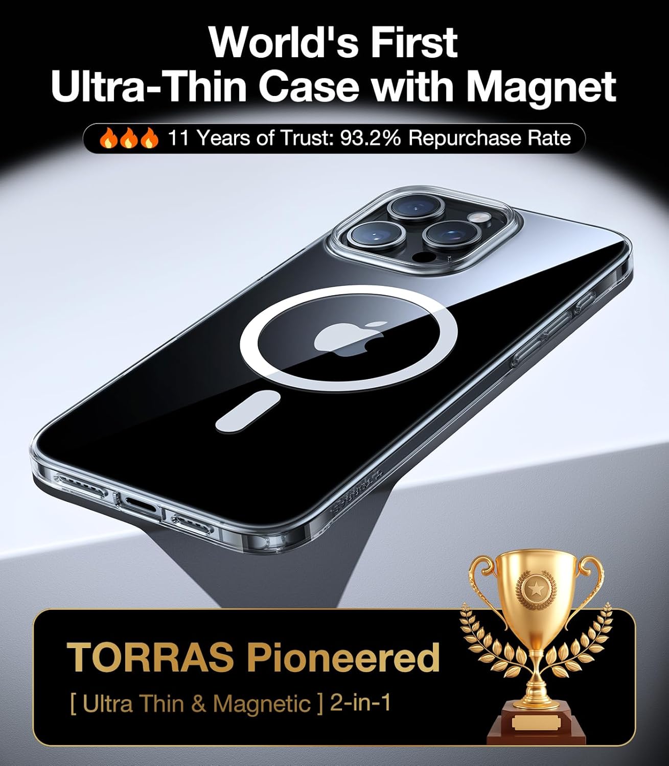 TORRAS Magnetic Slim-Fit for iPhone 16 Pro Max Case 6.9 inch, Ultra-Thin 16 ProMax Phone Case Compatible with MagSafe, Light Anti-Scratch Matte Hard PC Bayer OriginFit, Clear - Image 3