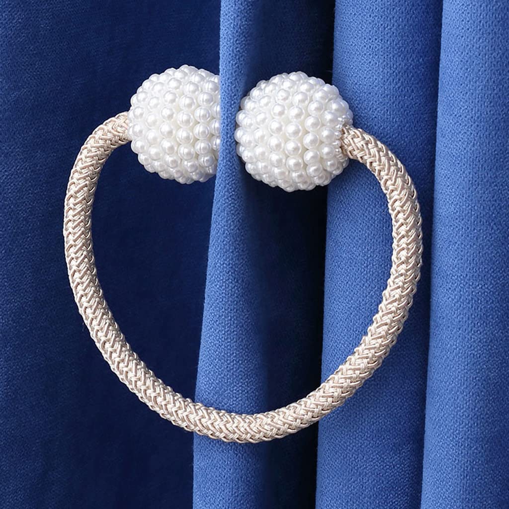 Lot de 2 embrasses de Rideaux magnétiques, Petites Boules de Perles décoratives pour Rideaux, Attaches pour Rideaux, Boucle, Corde, pour Chambre, Salon, Bureau