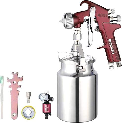 Miniatura 12 de ENDOZER Pistola pulverizadora profesional de alimentación por sifón para pintura, mango rojo, 34 oz - boquilla de 1.8mm para una variedad de