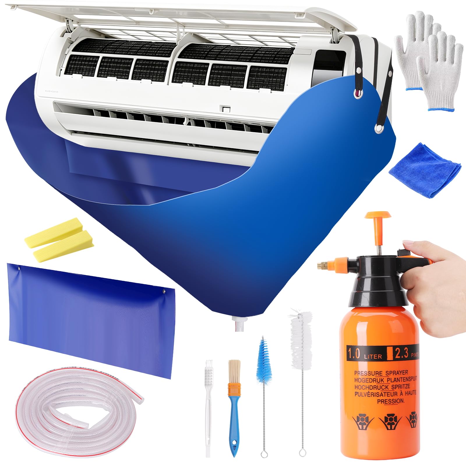 Ac Cleaning Bag with Wall Protection Cloth, 13Pcs Mini Split Cleaning Kit, Ac Cleaning Kit, Air Conditioner Cleaning Kit, Split Ac Unit Cleaning Kit, Mini Split Air Conditioner Cleaning Bag