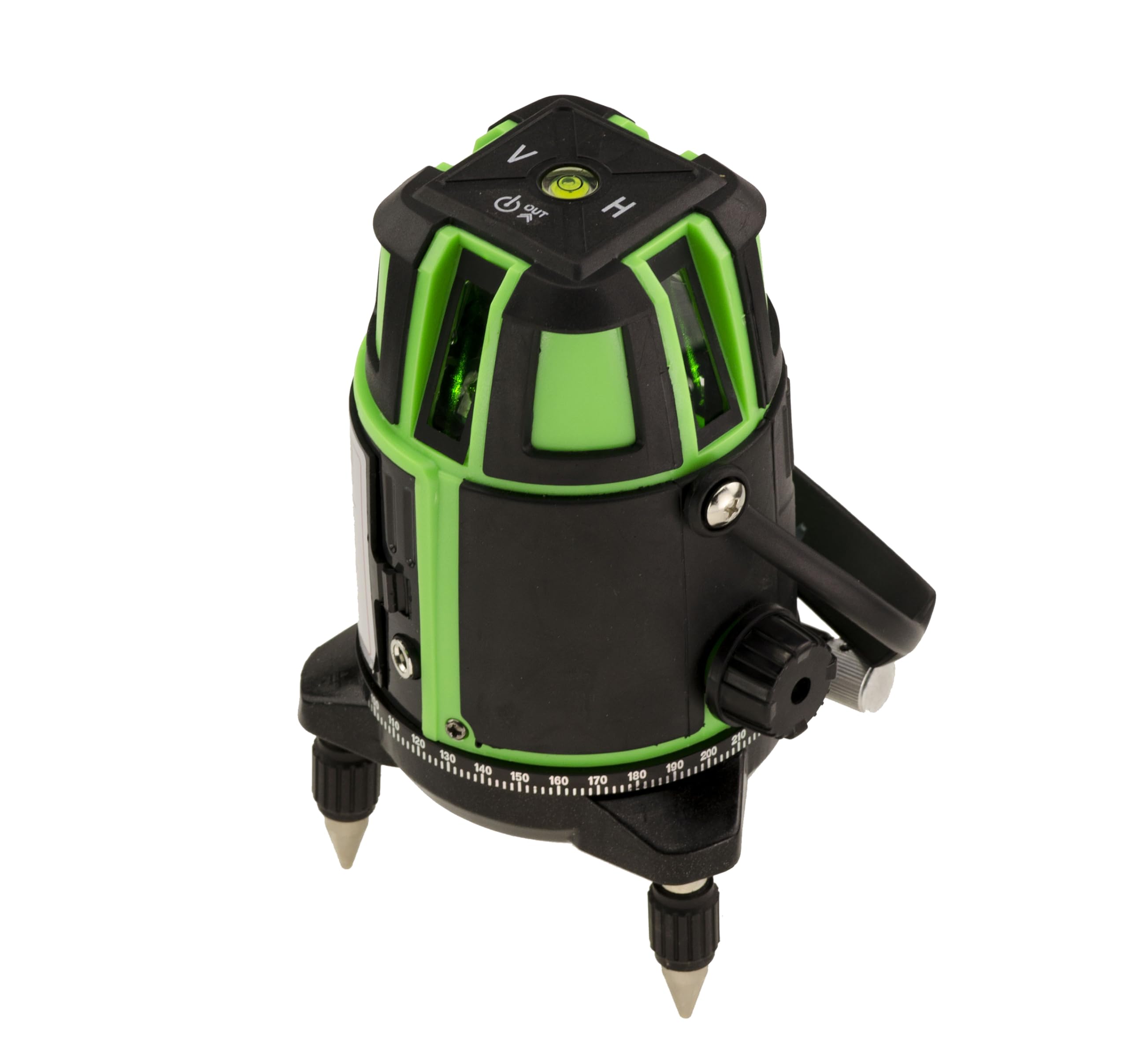 KALEA-INFORMATIQUE Nivel láser de base giratoria, 5 líneas verticales y horizontales, líneas verdes visibles en interiores y exteriores. Con 2 pilas y accesorios