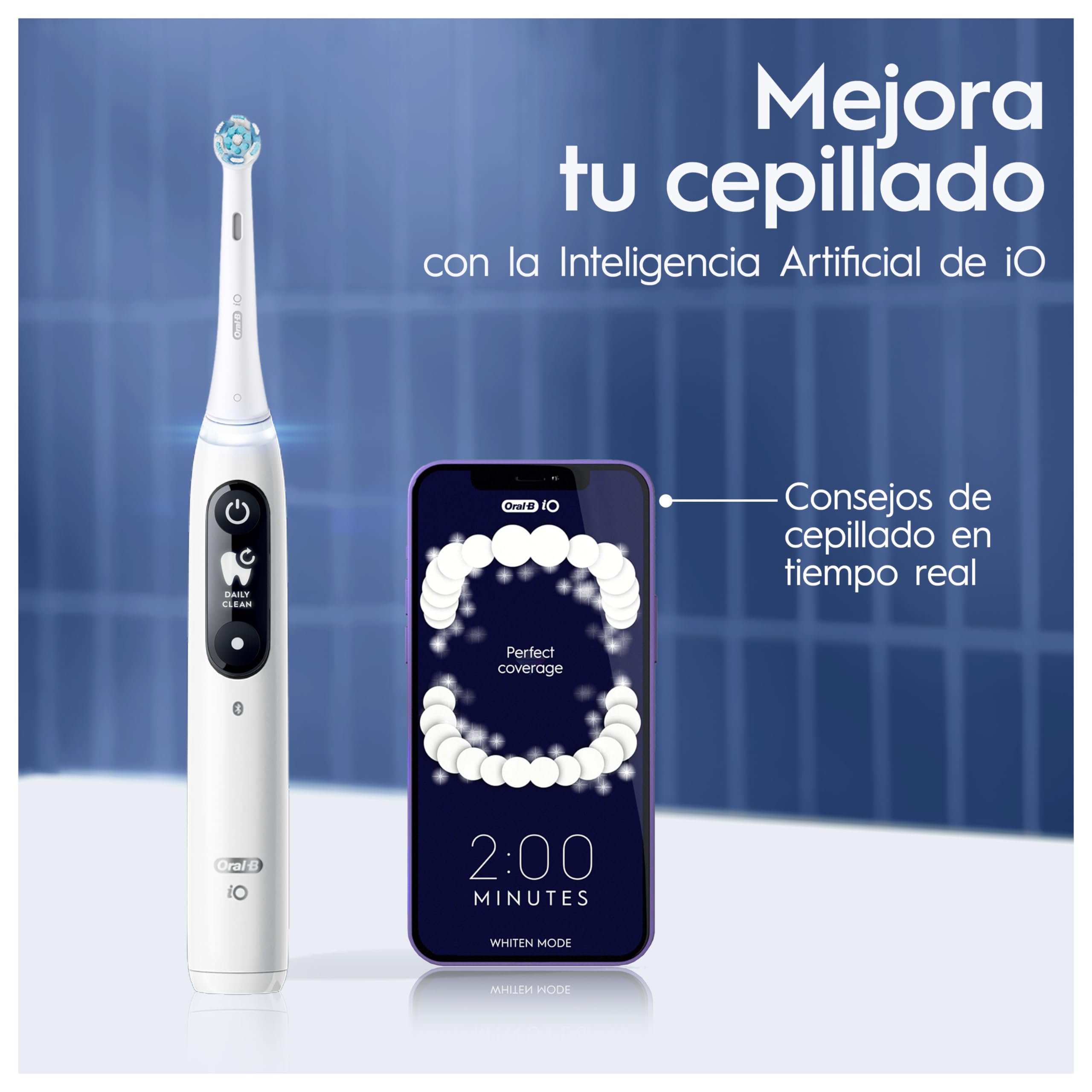 Oral-B iO 7N Cepillo De Dientes Eléctrico Blanco Inteligente Bluetooth, 2 Cepillos, 1 Estuche De Viaje