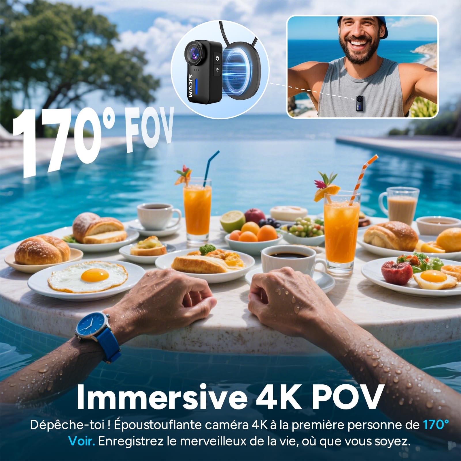 SJCAM C110Plus Mini Caméra Vlog Sport 4K sans Carte, Caméra Corporelle 170° FOV, Enregistrement Audio et Vidéo, 8X Zoom, Stabilisation 6 Axes, Caméra Action pour Cyclisme, Moto, Famille, Voyage, Noir