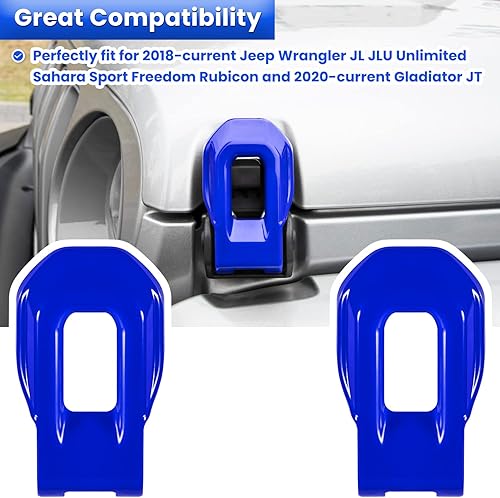 Miniatura 2 de Cubierta de soportes de cierre de capó para Jeep Wrangler JL JLU Unlimited Sports Freedom Sahara Rubicon Gladiator JT 2018-2024 (azul, 2 unidades)