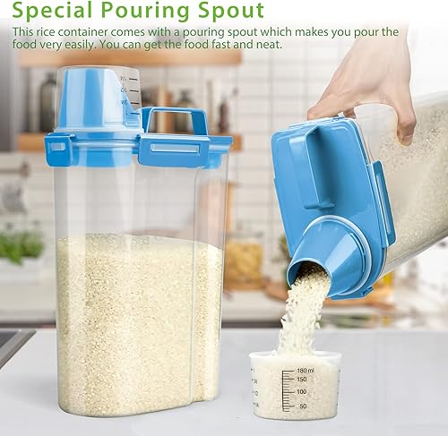 Miniatura 3 de Viretec Recipiente hermético de almacenamiento de arroz, contenedor de harina de cereales secos de 3 a 5 libras, dispensador de alimentos para