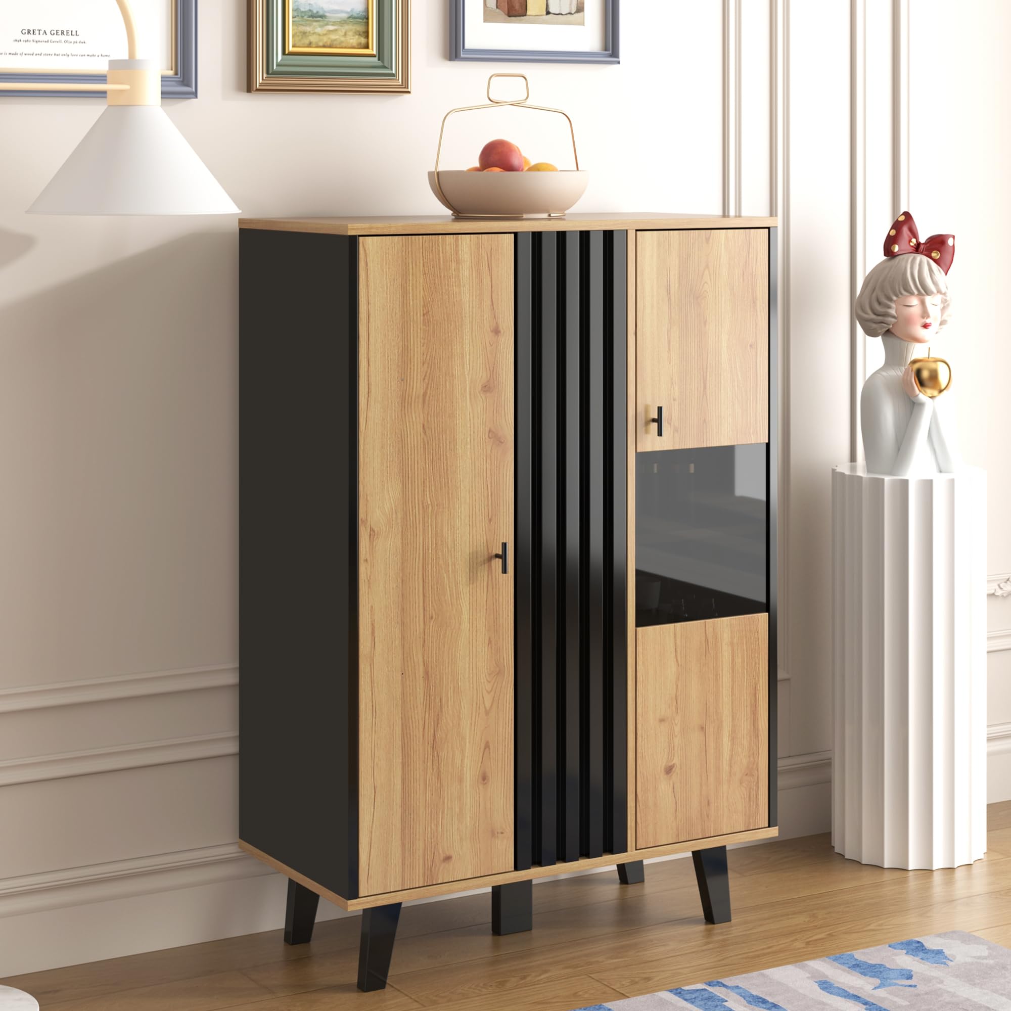 BTM Modern Sideboard with 4 Doors, 150 x 35 x 78 cm – Practical Design for Living Room, Bedroom, and Dining Room(Color May Vary Slightly Depending on Lighting)