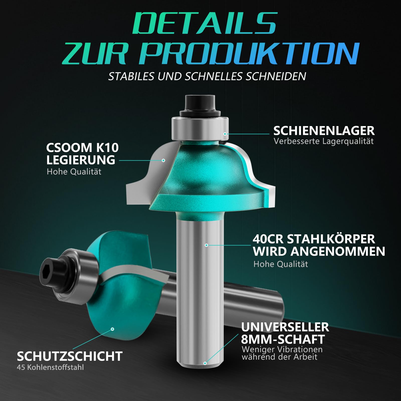 Frese Per Legno 12 Pezzi CSOOM - Set Punte In Metallo Duro Per Router Fusto 8mm Scatola Legno - Foto 2