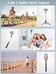 Trépied de bâton de selfie avec télécommande et 2 Lumière, Pnitri 45" Support de trépied pour téléphone cellulaire, Travel Selfie Stick Compatible avec GoPro, 4-7" iPhone Samsung Android Smartphones (Noir)