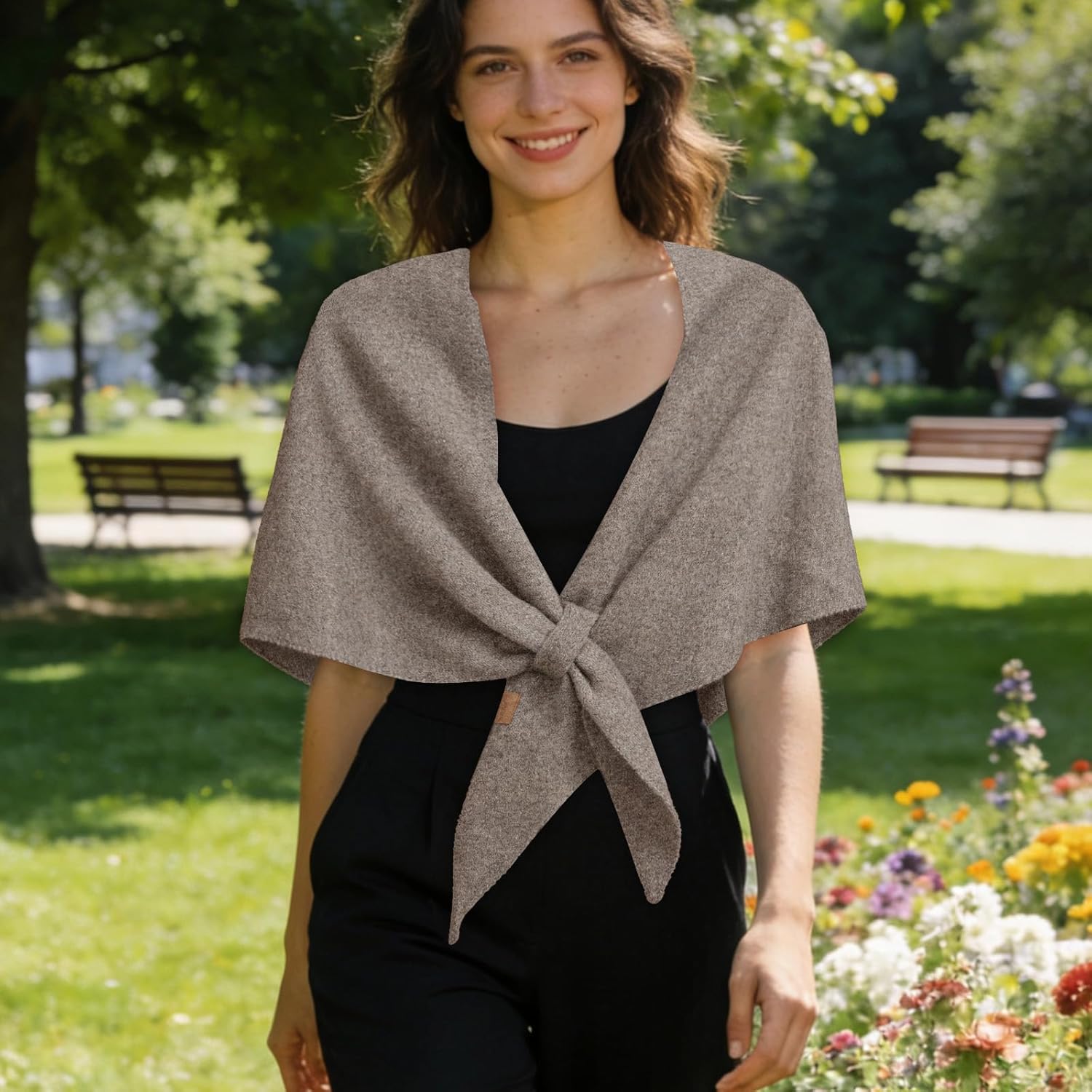 Pashmina Shawl Wraps for Women, Soft Wool Cashmere Shoulder Top Elegance Knitted Cardigan Cape Triangle Shawl Scarf (Khaki) - Image 7