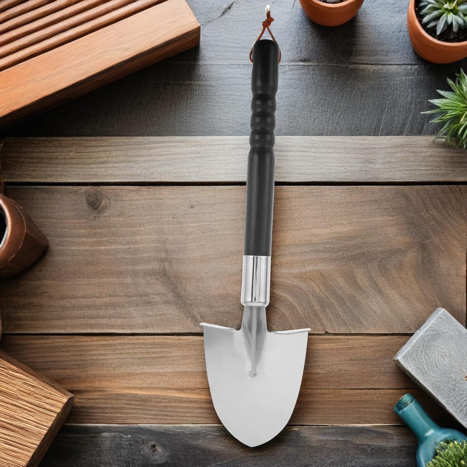 STOBAZA Stainless Steel Fireplace Ash Shovel with Thick Wood Handle, Indoor Outdoor Coal Scoop for Wood Stove and BBQ Charcoal Accessories