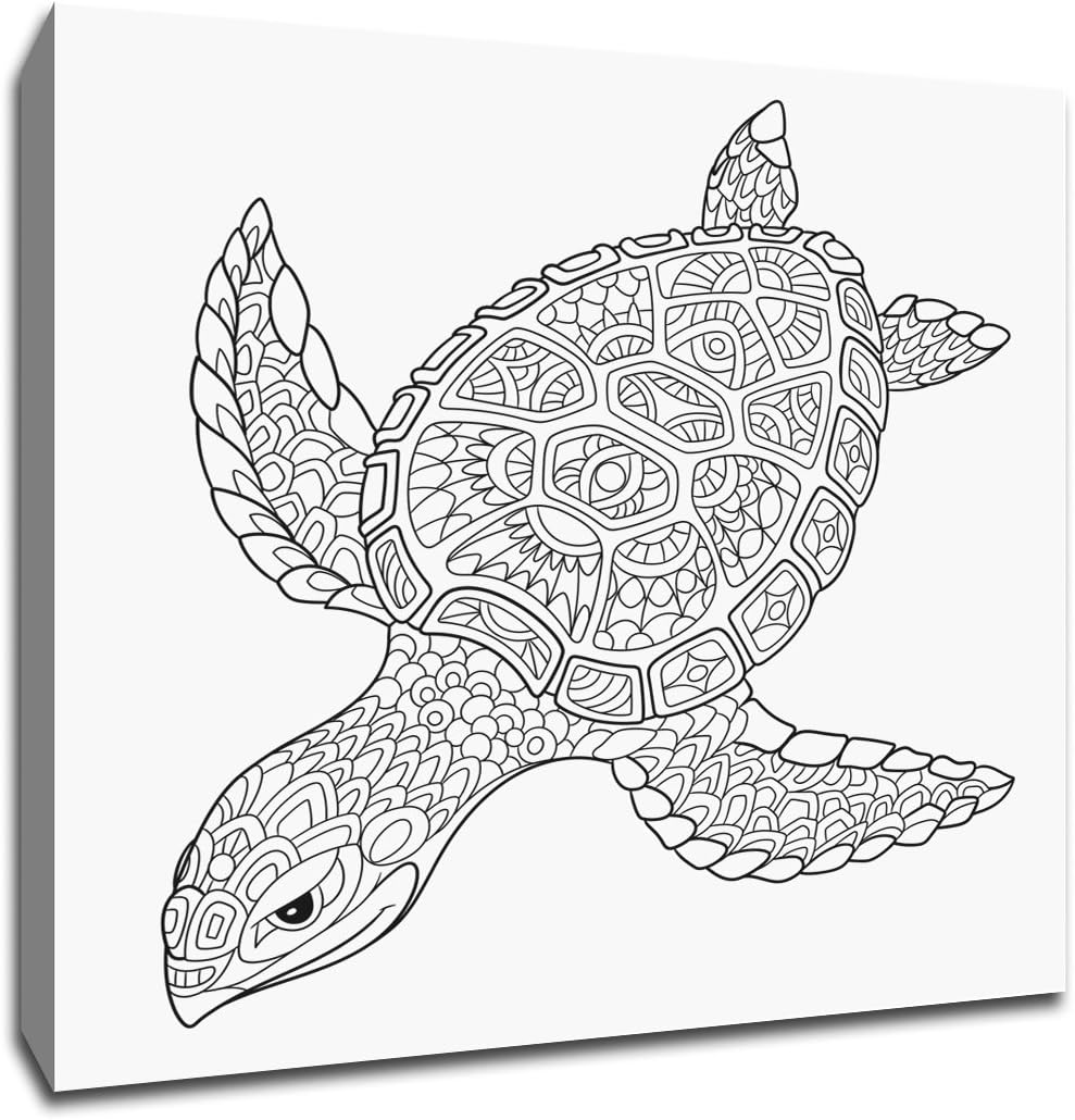 sea turtle coloring canvas animals 16x16 gallery wrapped canvas wall art b w home kitchen