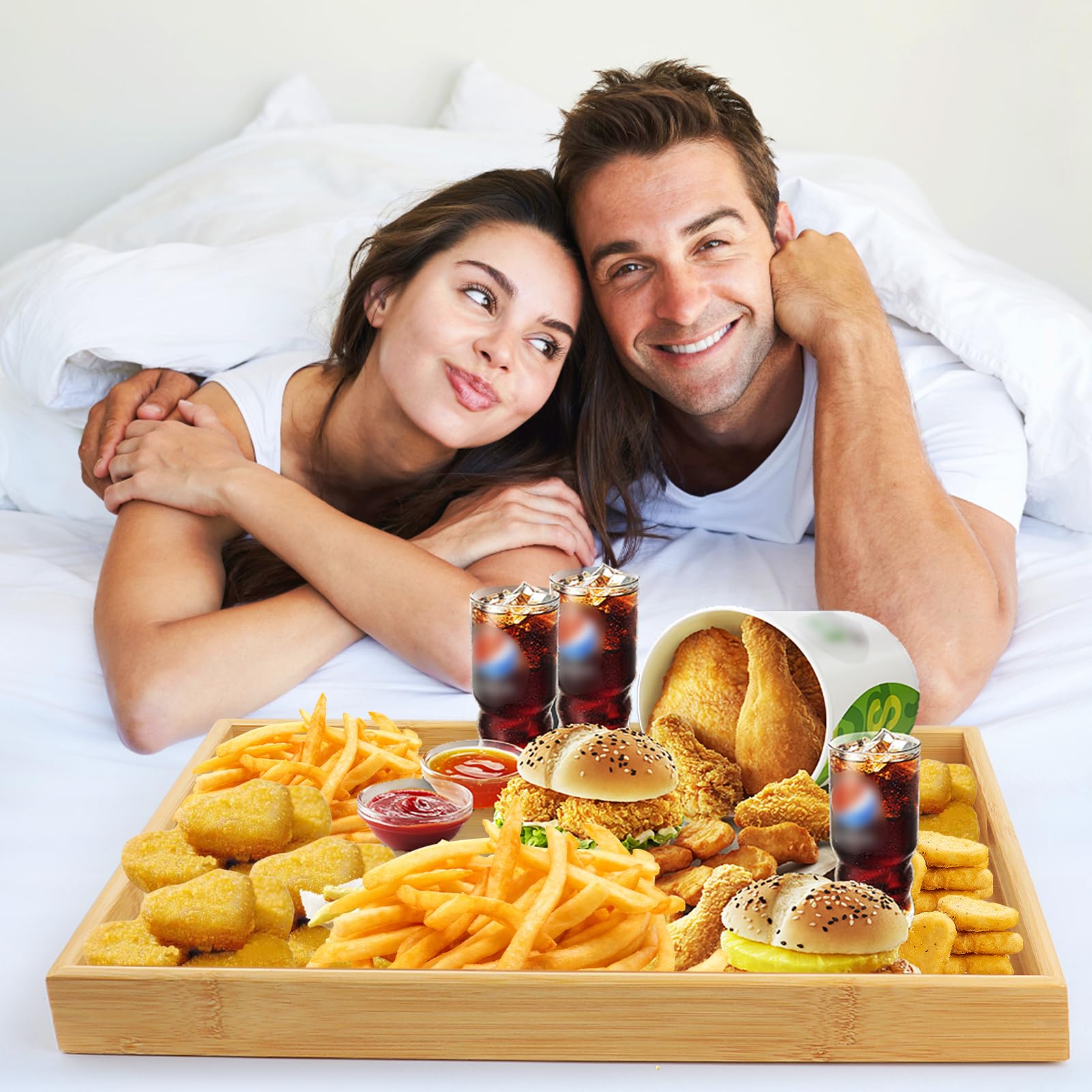 Plateau Bois Bambou MXTIMWAN 41x29cm Avec Poignées - Plateau Service Rectangle Pour Repas Et Décoration