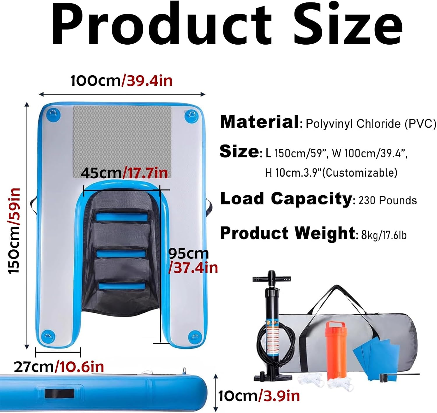 ERRULAN Inflatable Dog Water Ramp 60×40"/150x100 Cm, Heavy Duty Dog Boat Ladder for Dogs Up to 230LBS, Non-Slip EVA Floating Ladder Pool Ramp for Pool, Lake, Dock & Boat(Yellow)