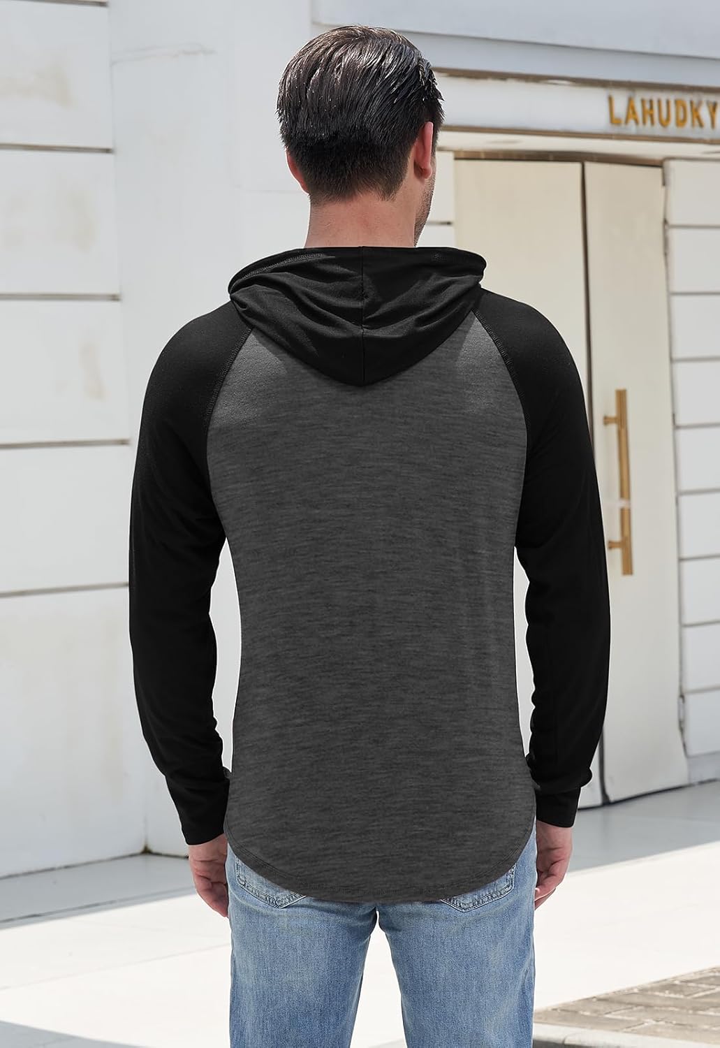 KUYIGO Mens Hoodie Long Sleeve Casual Athletic Workout Fashion Pullover Hooded Contrast Collar Sweatshirt with Drawstring - Image 4