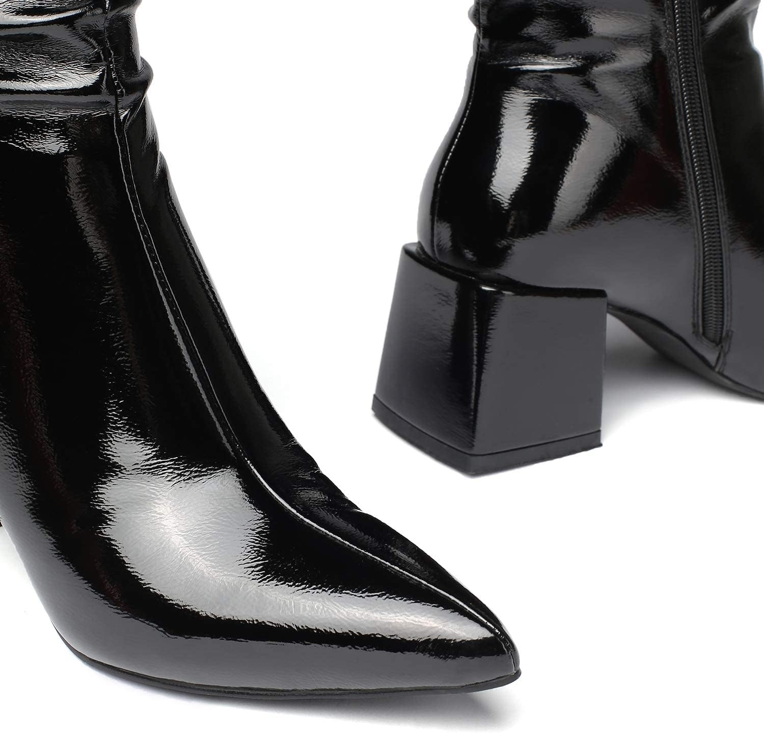 vivianly Pointed Toe Ankle Boot Mid-Calf Boots Chunky Block Heel Booties for Women