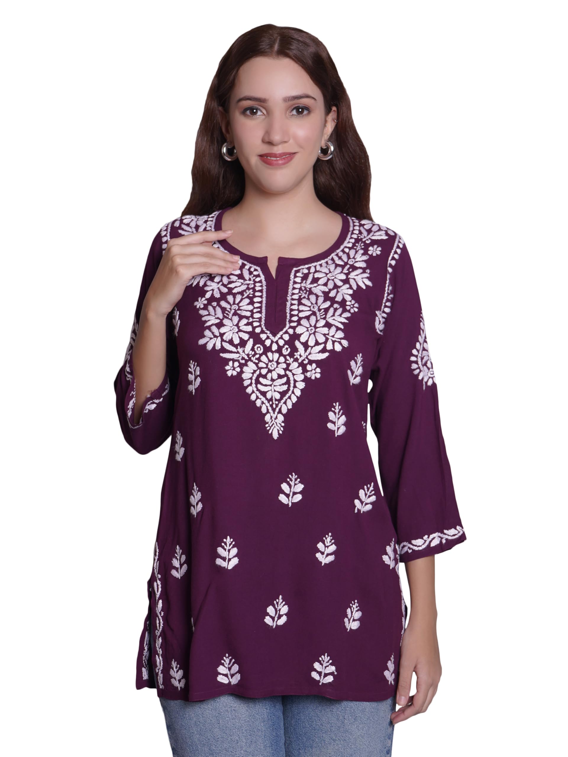 seva chikan Hand Embroidered Lucknowi Chikankari Rayon Top for Women SCL9177-picture-30