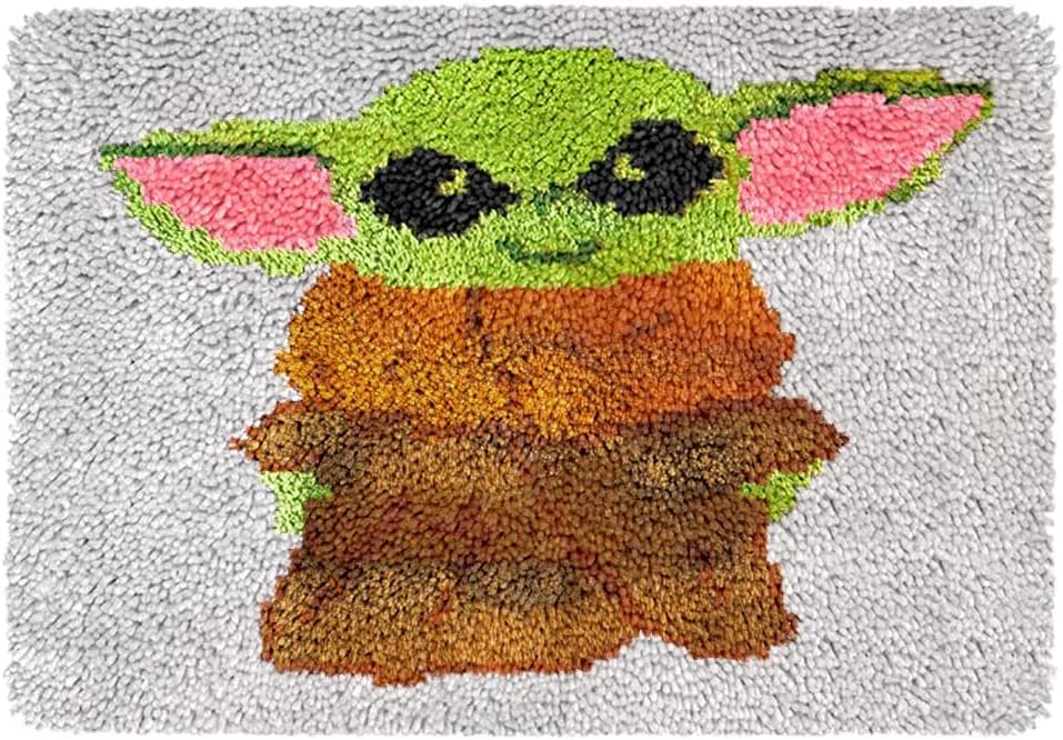 Latch Hook Rug Kit, DIY Latch Hook Grogu Rug Making Kit for Adults Kids, Grogu, Cross Stitch Kit Carpet Making Cushion Needlework for Beginners, Home Decor, 50×38 cm