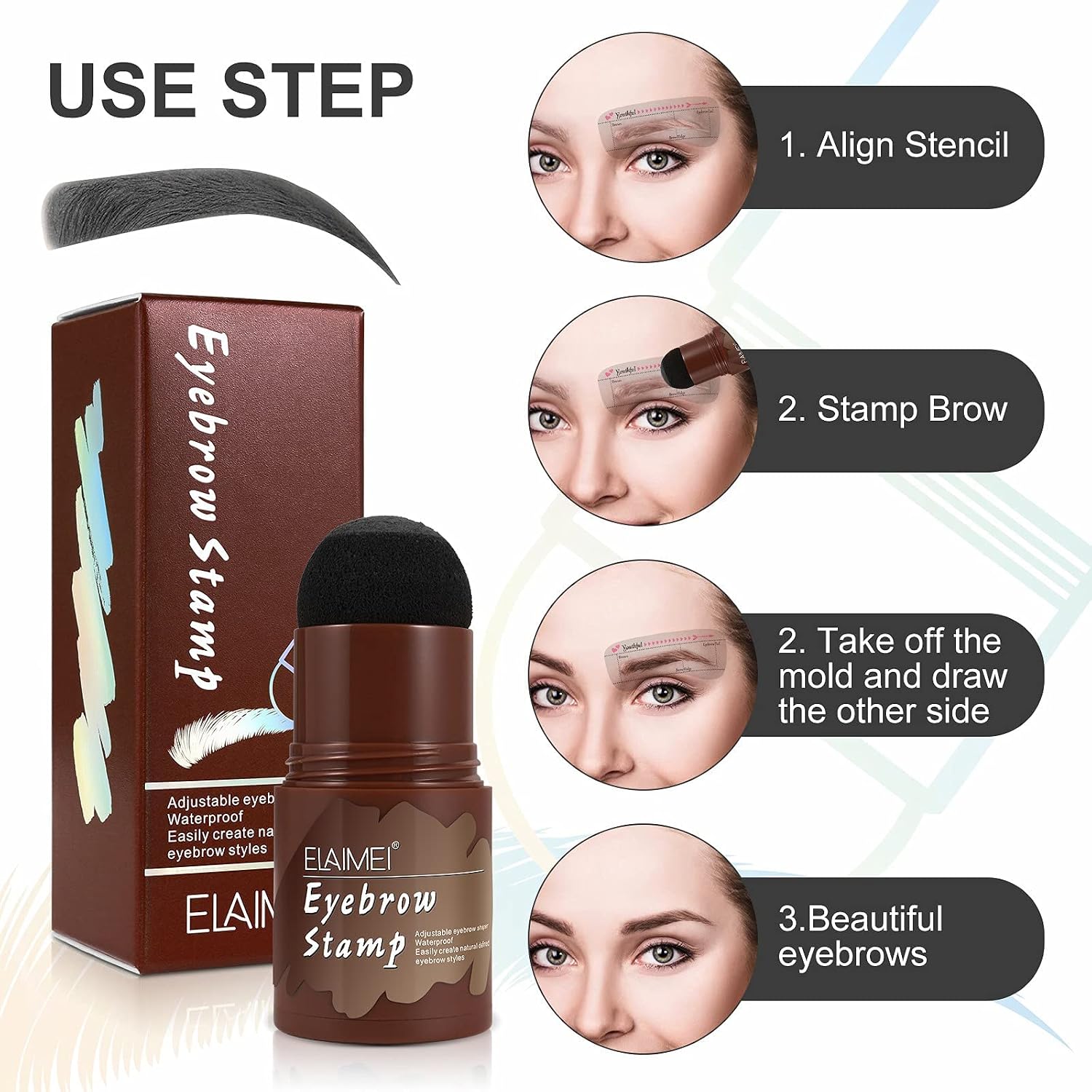 Eyebrow Stamp and Eyebrow Stencil Kit, Long Lasting Brow Stamp Kit for Perfect Eyebrow, 10 Reusable Eye Brow Stencil Kit for Women Beginners (Black)