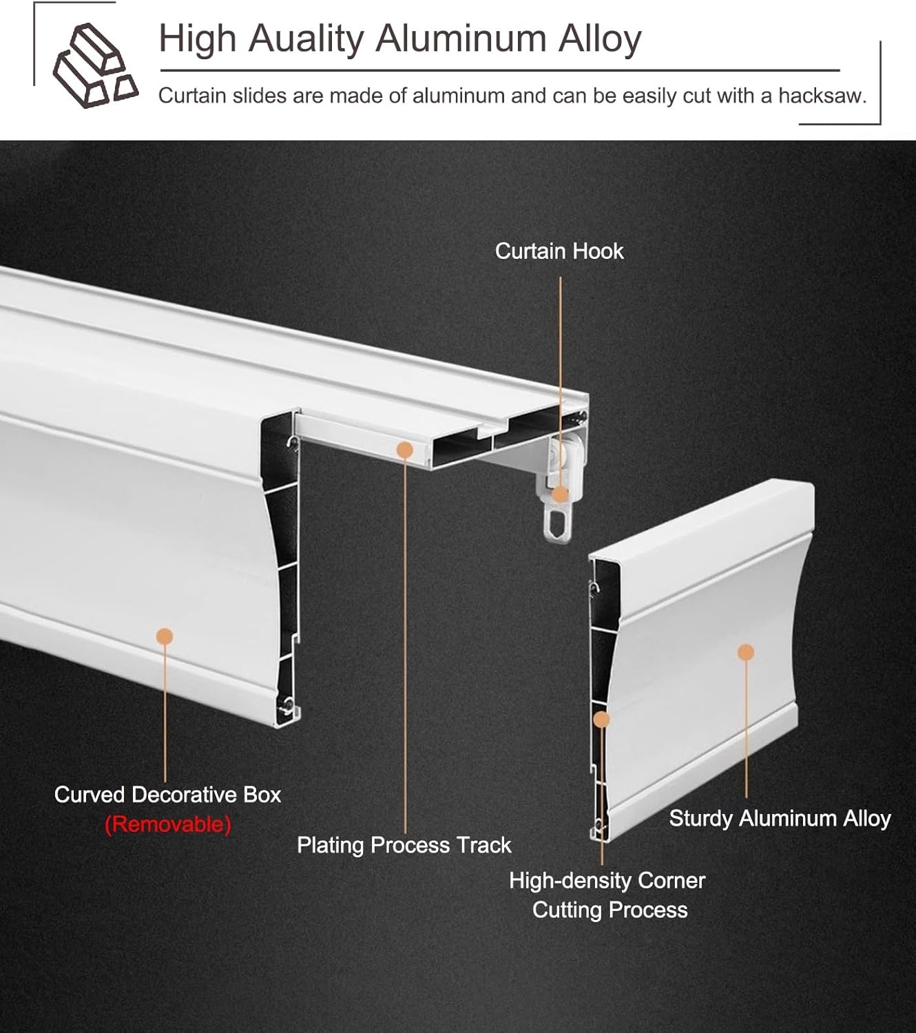 Ceiling Curtain Track System with Rolling Hooks, Durable Curtain Rail for Home & Office, 3.2ft-26.2ft Adjustable Length, White, Ideal for Living Room & Window Treatments
