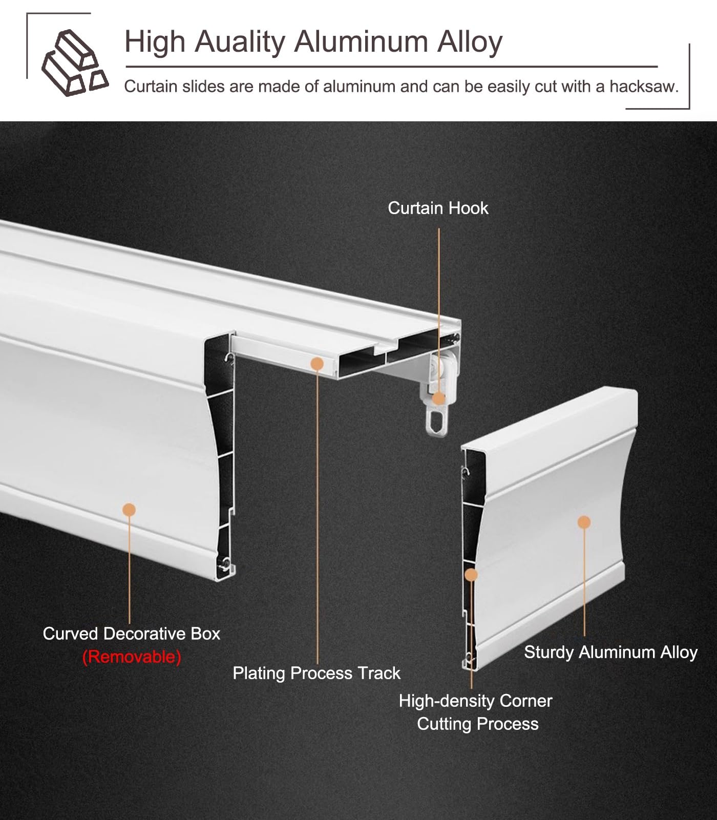 Kit de rails de rideau de plafond double silencieux 3 en 1 pour chambre à coucher - Cache-tringle à rideaux en métal caché intégré (gris, 1 m)