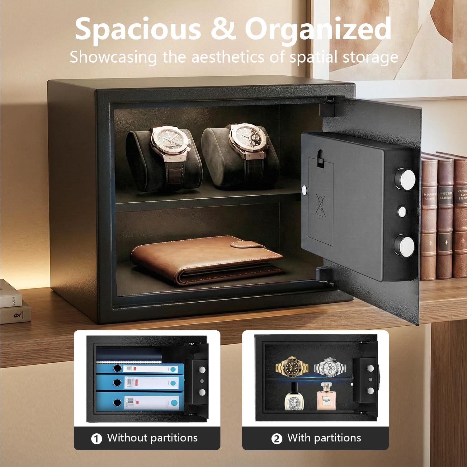 Bonsaii 0.6 Cu Ft Premium Money Safe Box with Modern Indicator Light Keypad, Type-C Emergency Power, Dual Steel Bolts and Removable Shelf for Refined Home and Office Storage